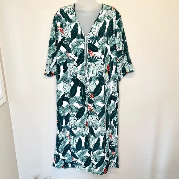 Rachel Zoe NWT Tropical Banana Leaf Pattern Open Front Semi Sheer Duster Kimono - Picture 6 of 16